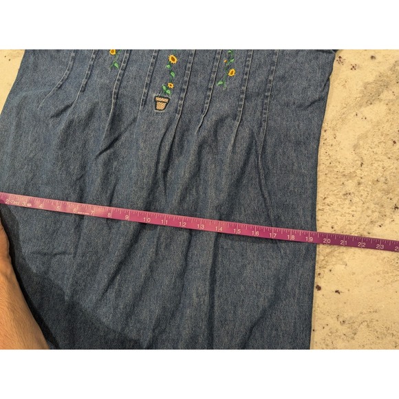 Bobbie‎ Brooks Vtg 90's Sunflower Denim Maxi Dress Cottagecore Hippie Bohemian - Picture 8 of 9